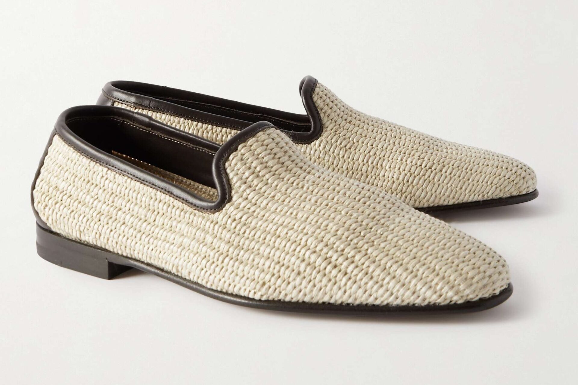 Manolo Blahnik Mario Leather-Trimmed Raffia Loafers